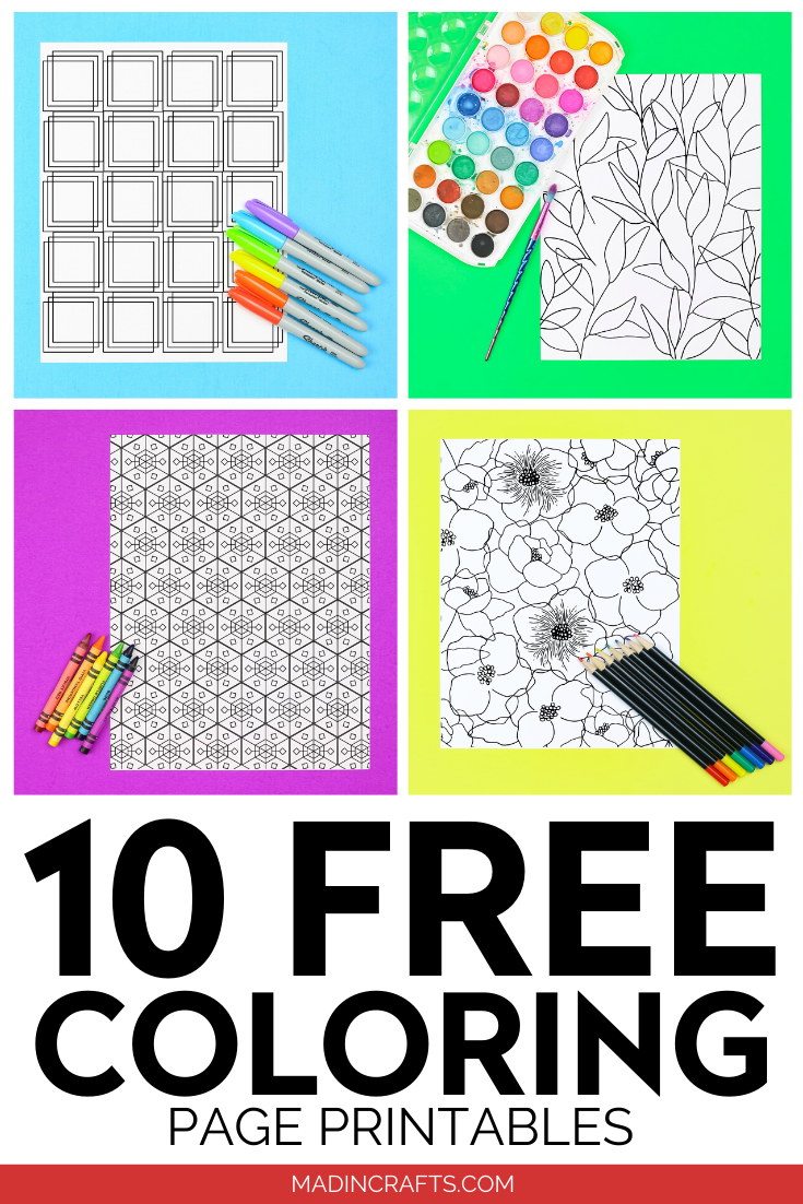Collage of Free coloring pages on colorful backgrounds