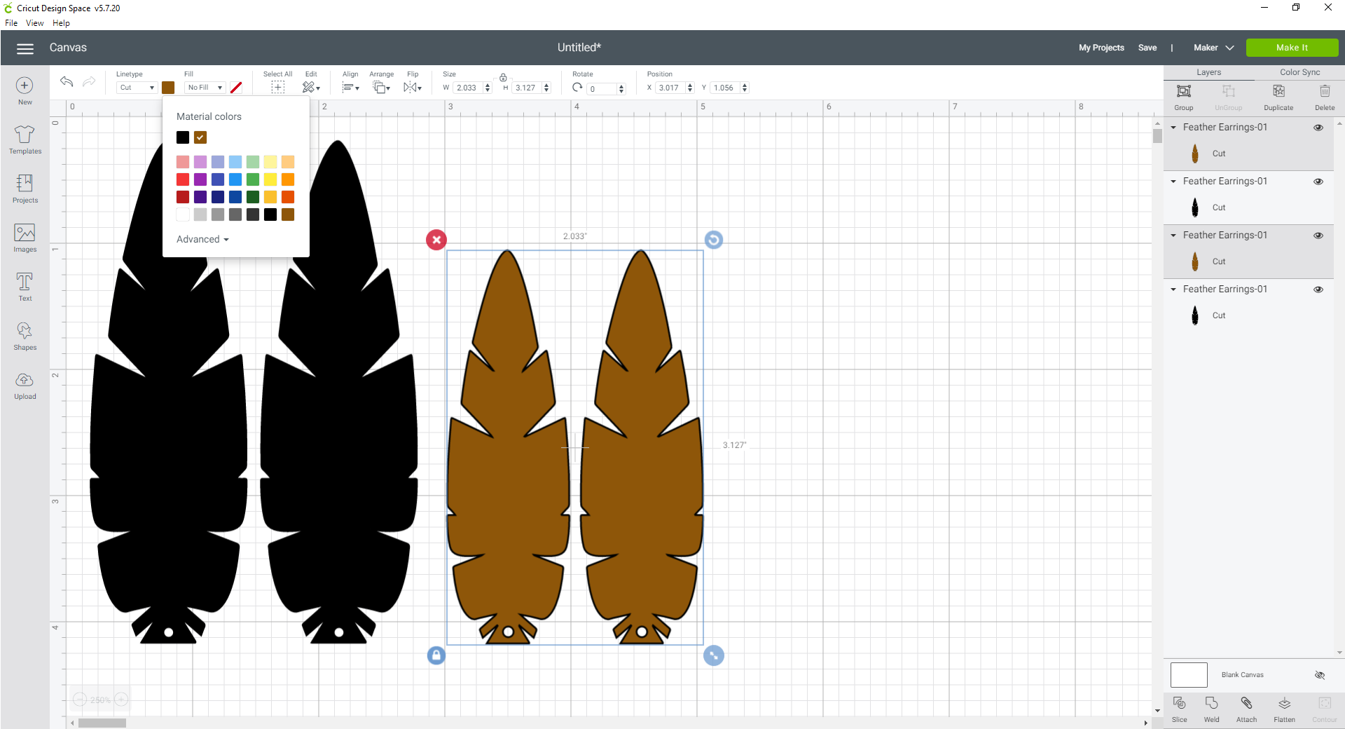 feather earring svg in design space