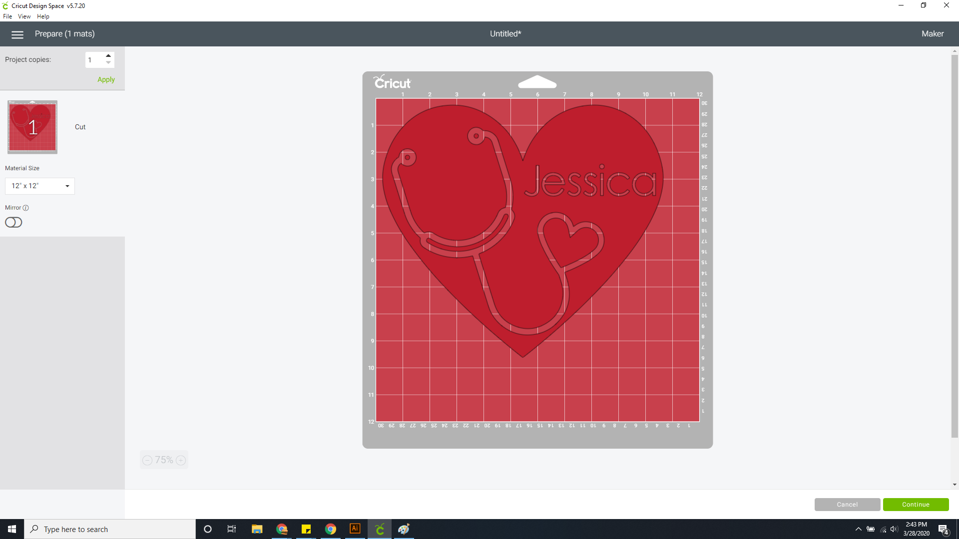 stethoscope heart SVG design in Cricut Design Space