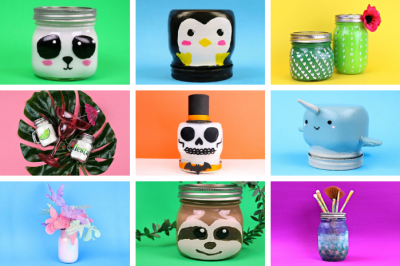 collage of colorfully painted mason jars