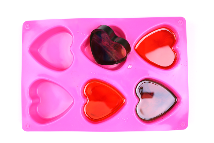 resin heart paperweights in a silicone heart mold