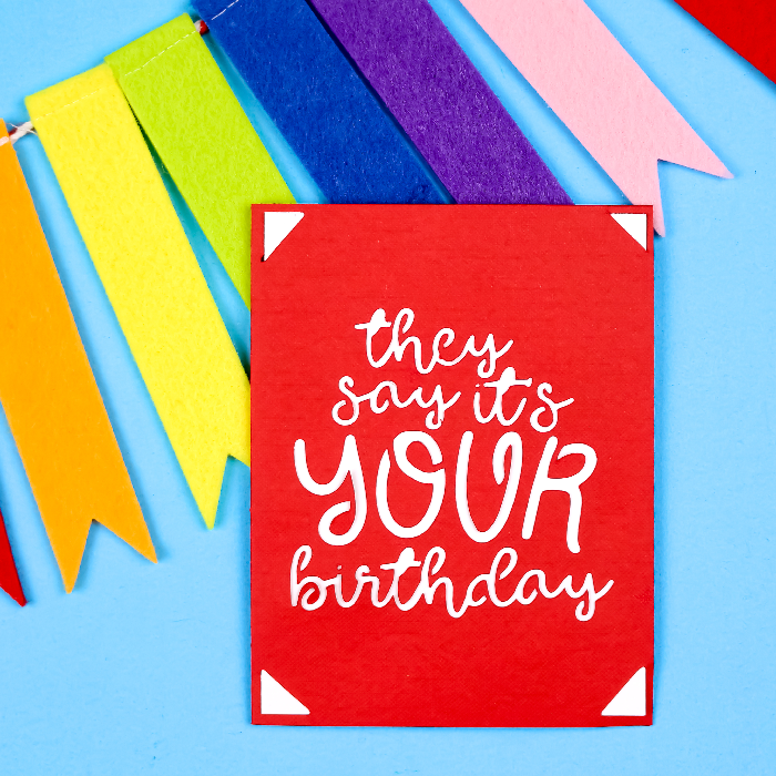 Cricut Joy Birthday card with colorful bunting on a blue background