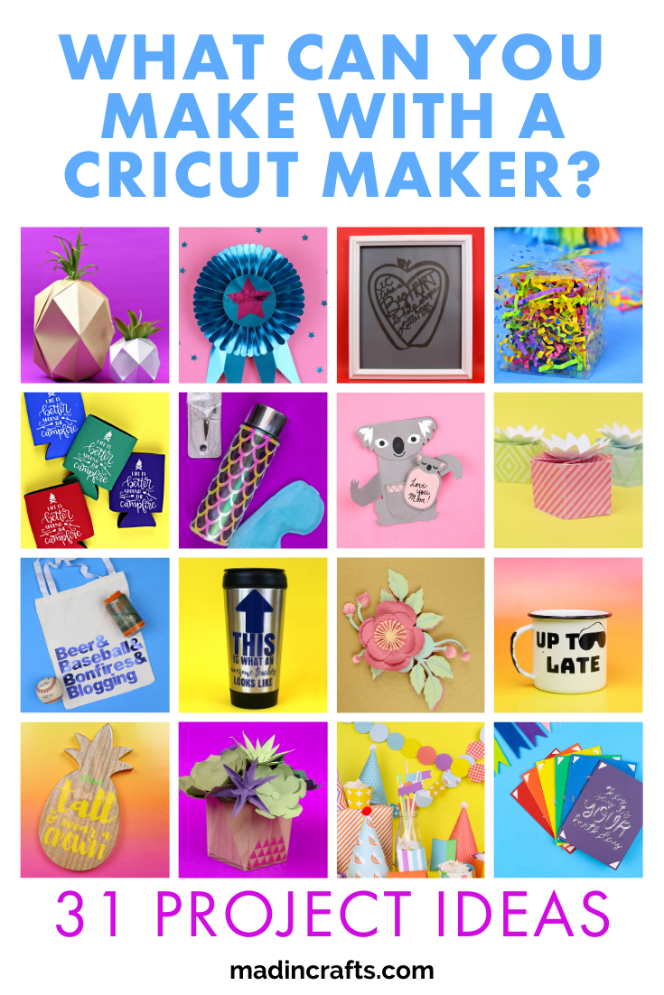 colorful collage of cricut maker projects