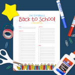 Back to School Checklist printable on a yellow background with school supplies