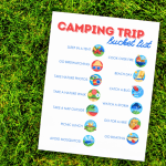 printable camping bucket list on grass