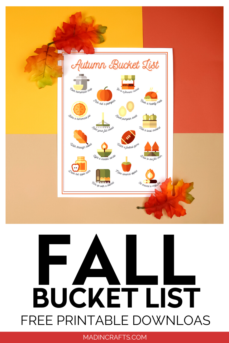 Autumn bucket list printable on orange, yellow and tan background