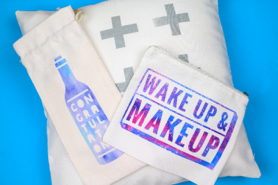 3 Infusible Ink projects: Pillow, Makeup bag, Wine gift bag