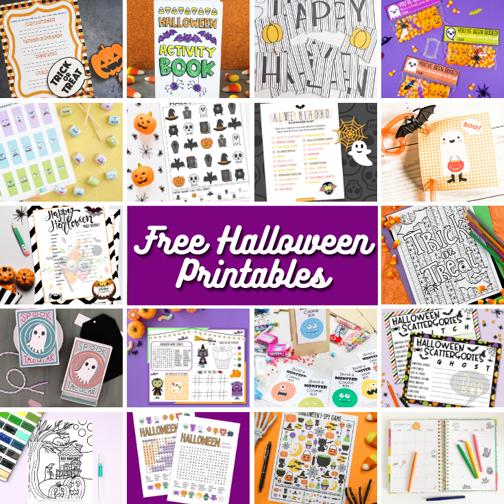 collage of free Halloween printables