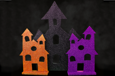 black, orange, and purple halloween house craft