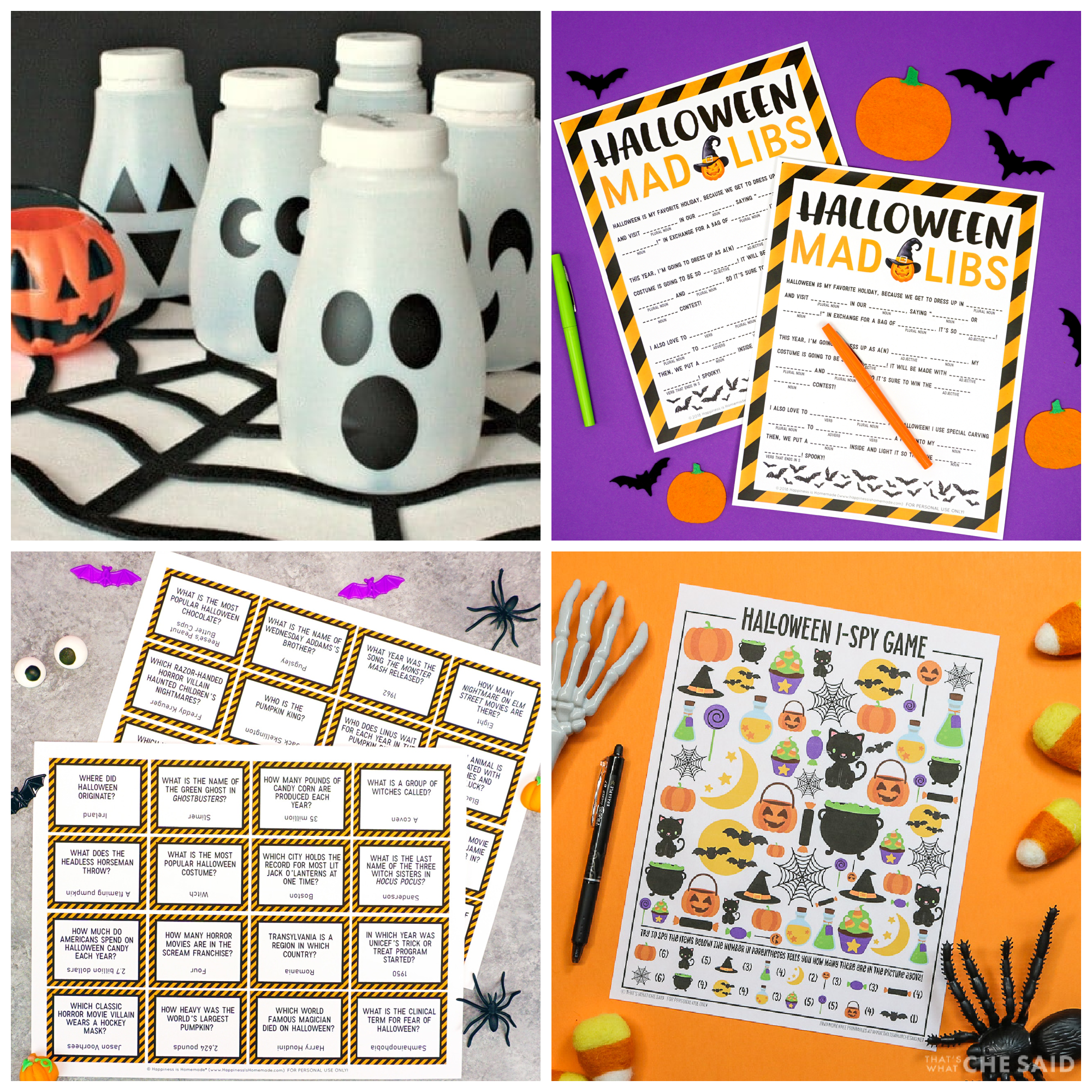 collage of 4 DIY Halloween crafts and recipes