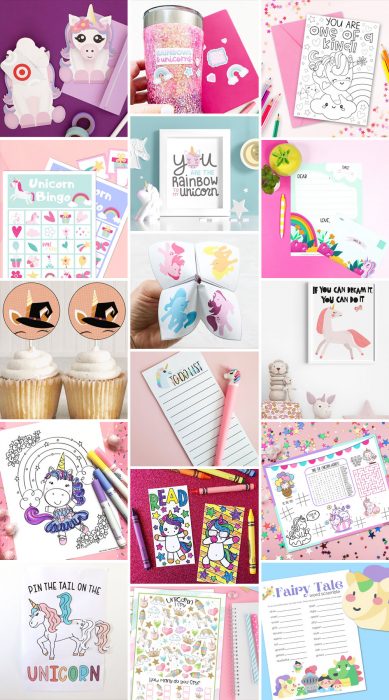 Collage of Unicorn printable crafts