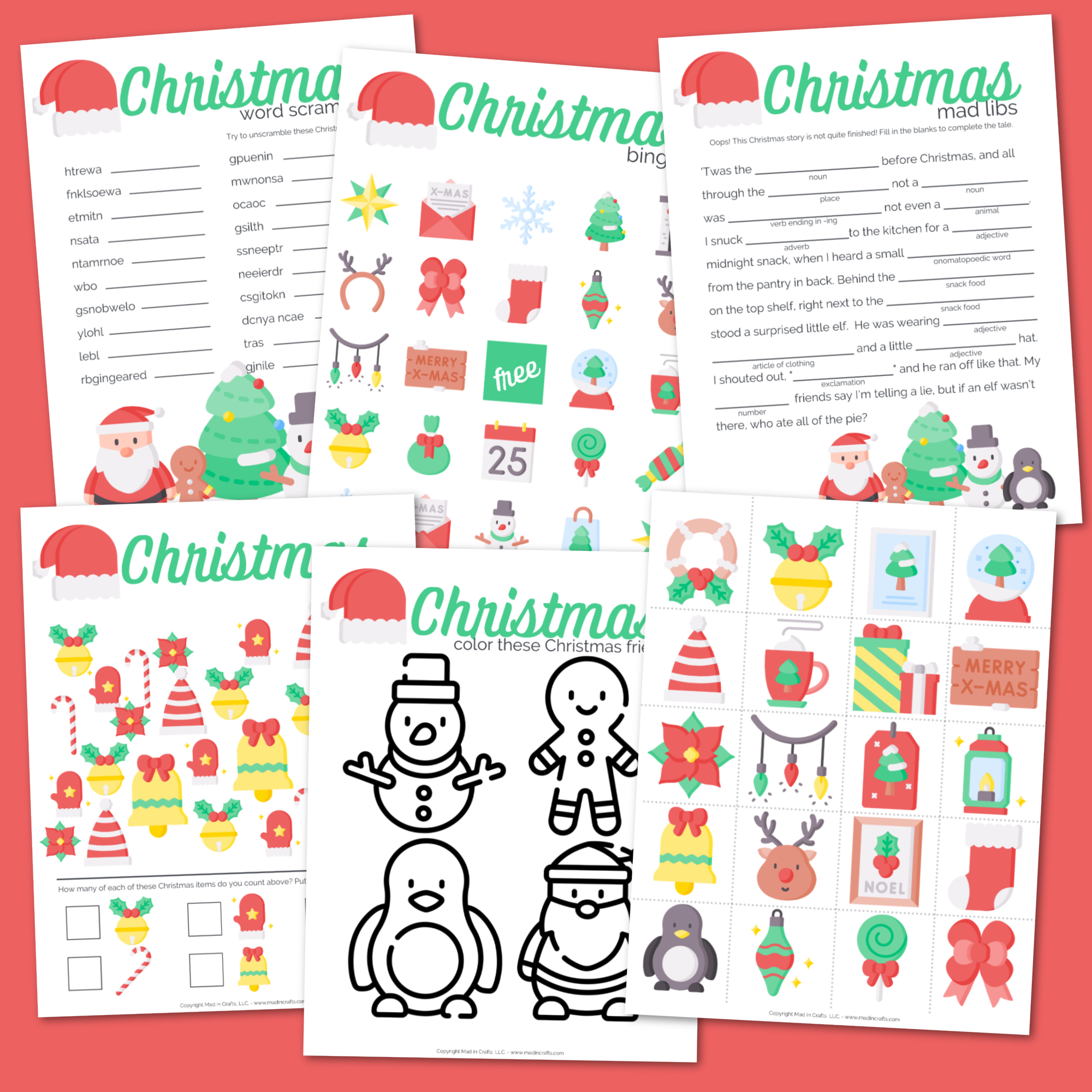 Collage of printable Christmas activity sheets