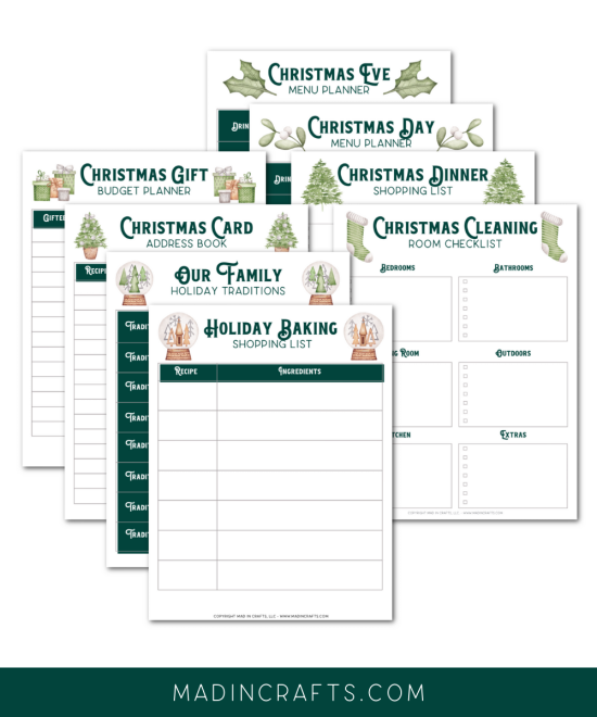 collage of printable Christmas planner worksheets