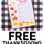 Thanksgiving word scramble printable on clipboard with a plaid background 