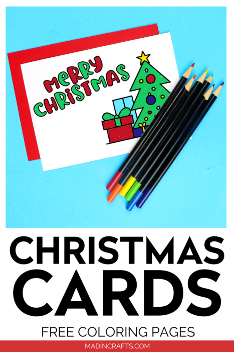 Merry Christmas printable coloring card with colored pencils