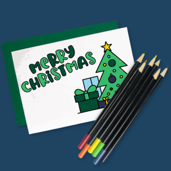 Merry Christmas Coloring Card and colored pencils