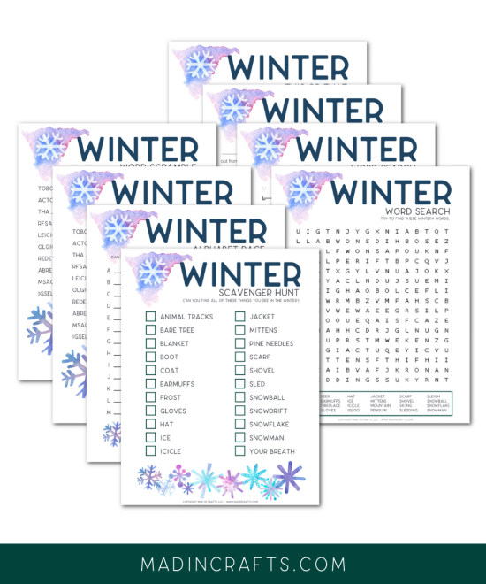 collage of Winter classroom printable activities