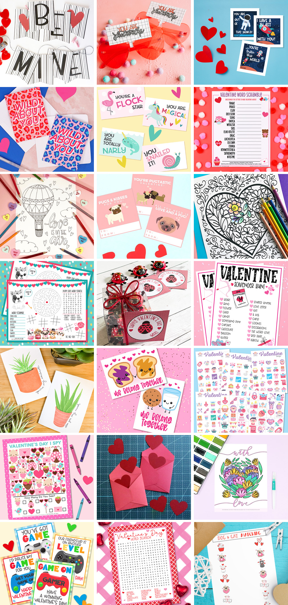 Collage of Printable Valentine Projects