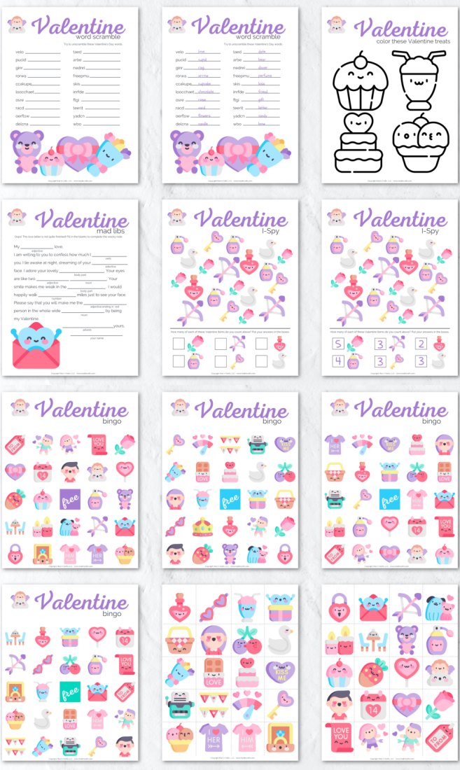 Collage of Printable Valentines Day Activities
