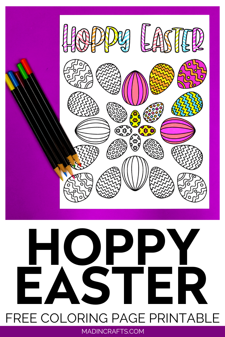 Hoppy Easter coloring page on a purple background
