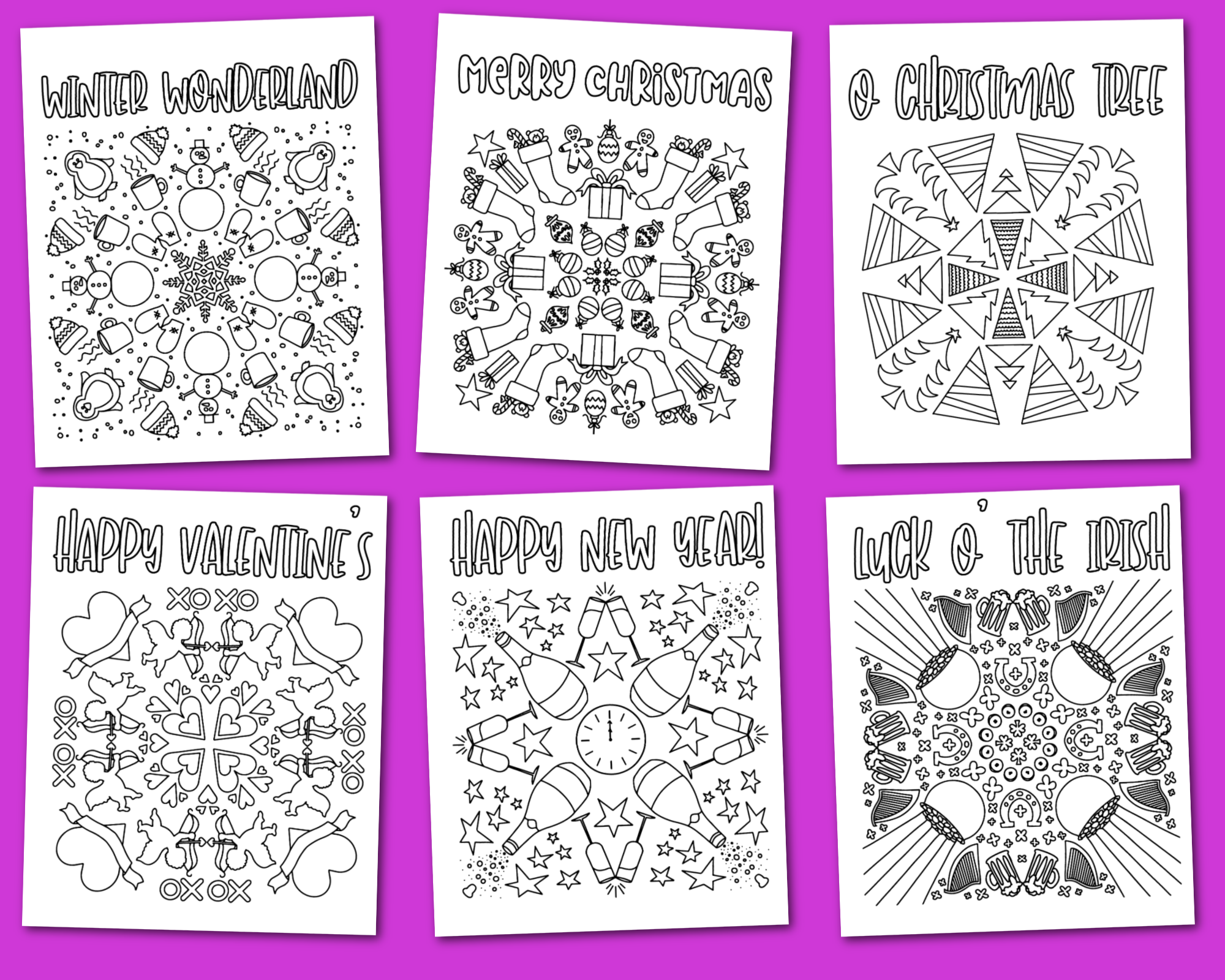 Coloring pages on a purple background