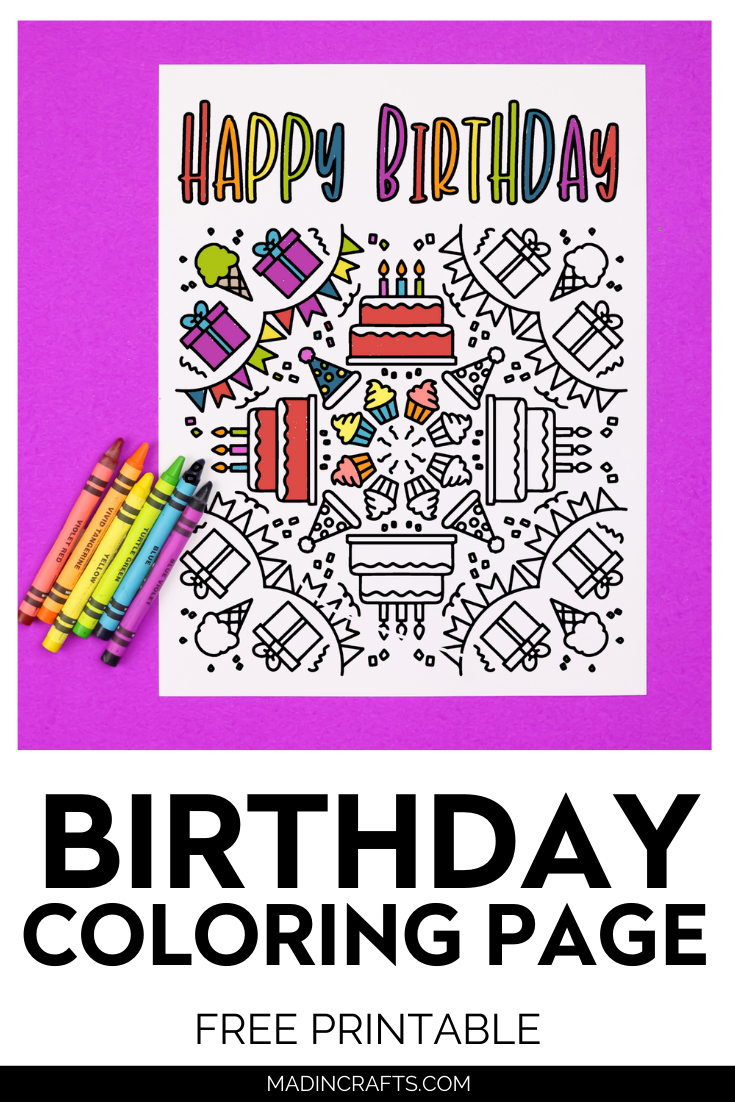 Birthday coloring page on purple background