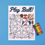 baseball coloring page with crayons