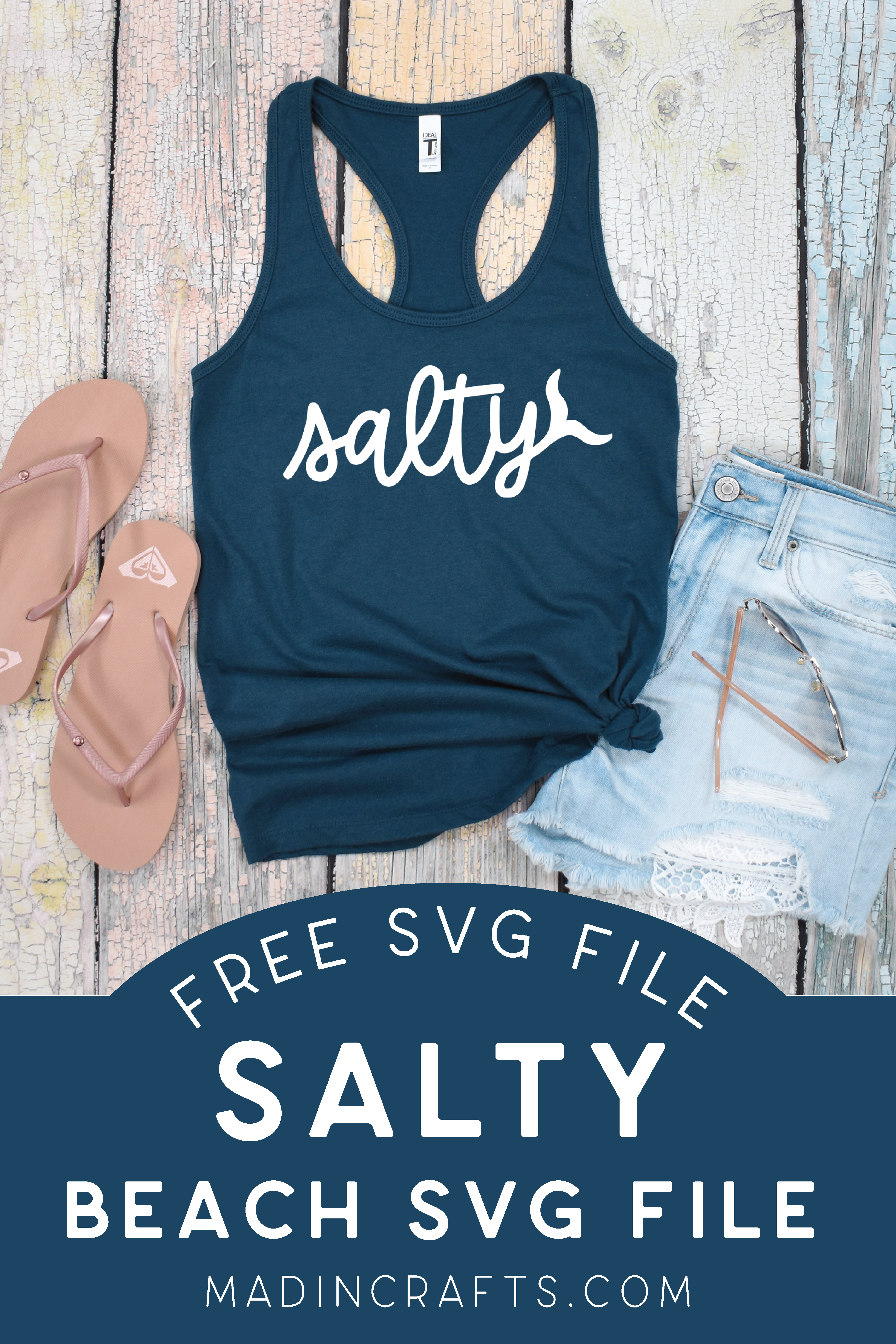 Free Salty SVG on a blue tank top