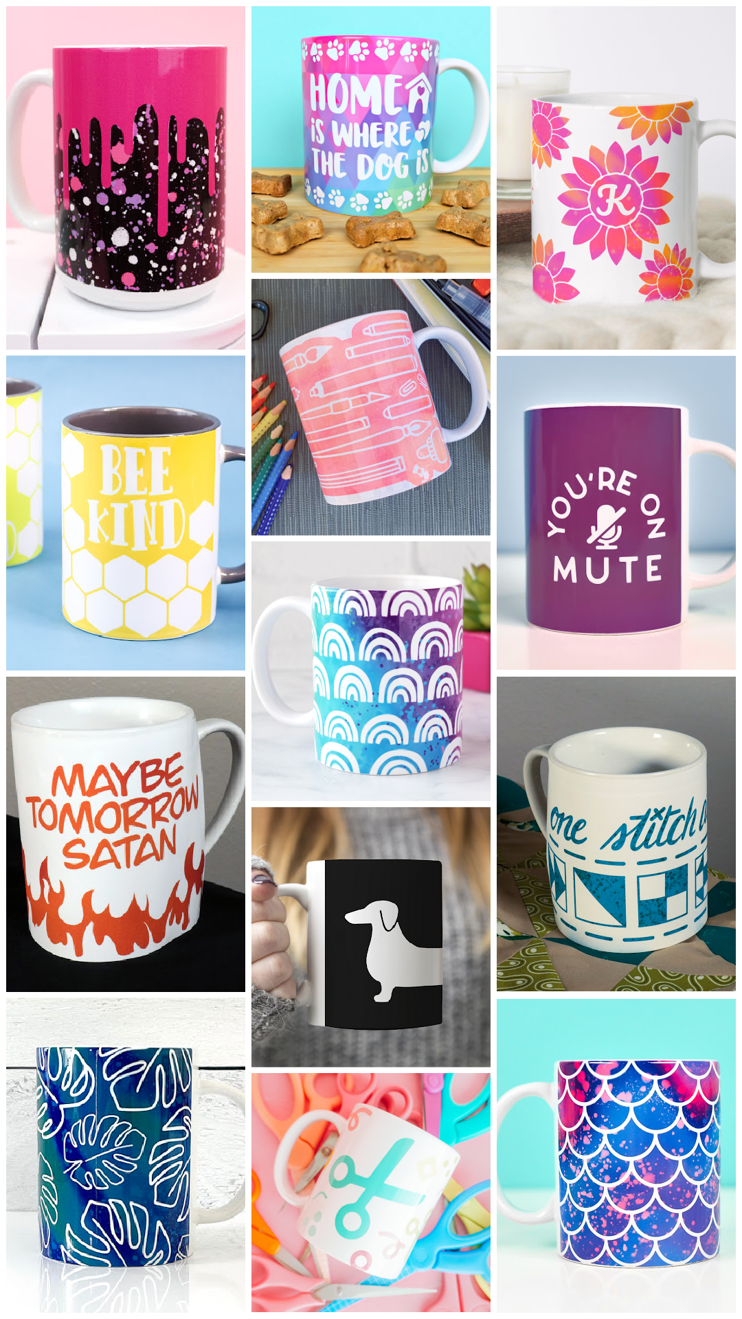collage of sublimated mugs