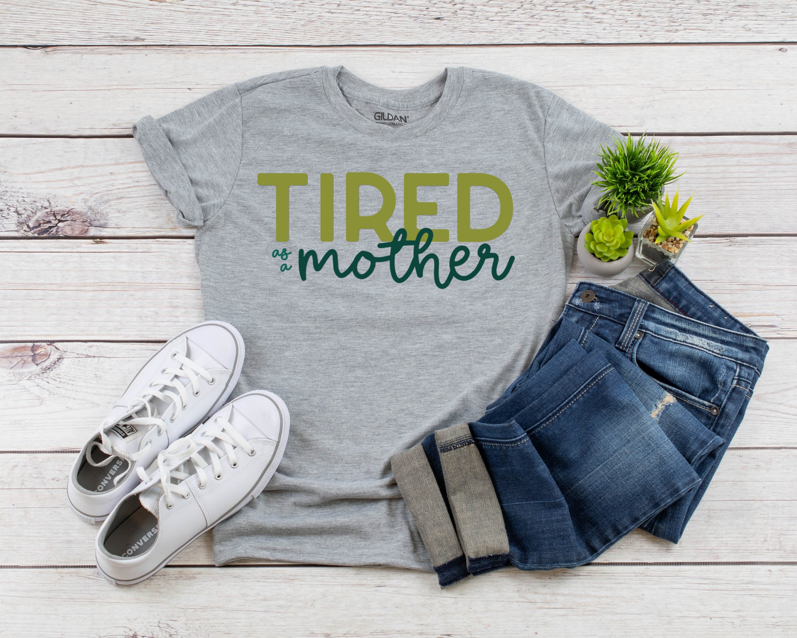 Free Tired as a Mother SVG on a t-shirt