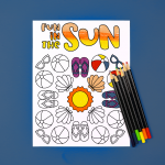 colored summer coloring page with colored pencils