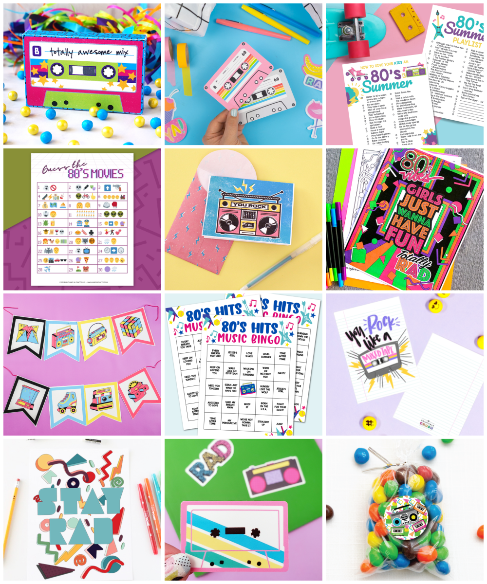 collage of free 80s printables