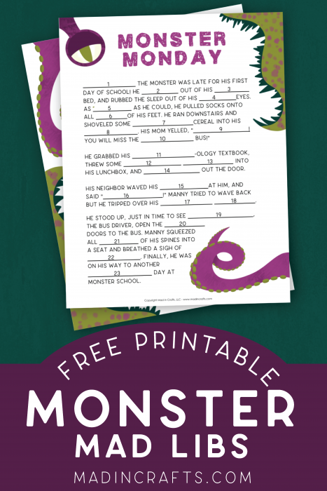 monster mad libs printables on a green background