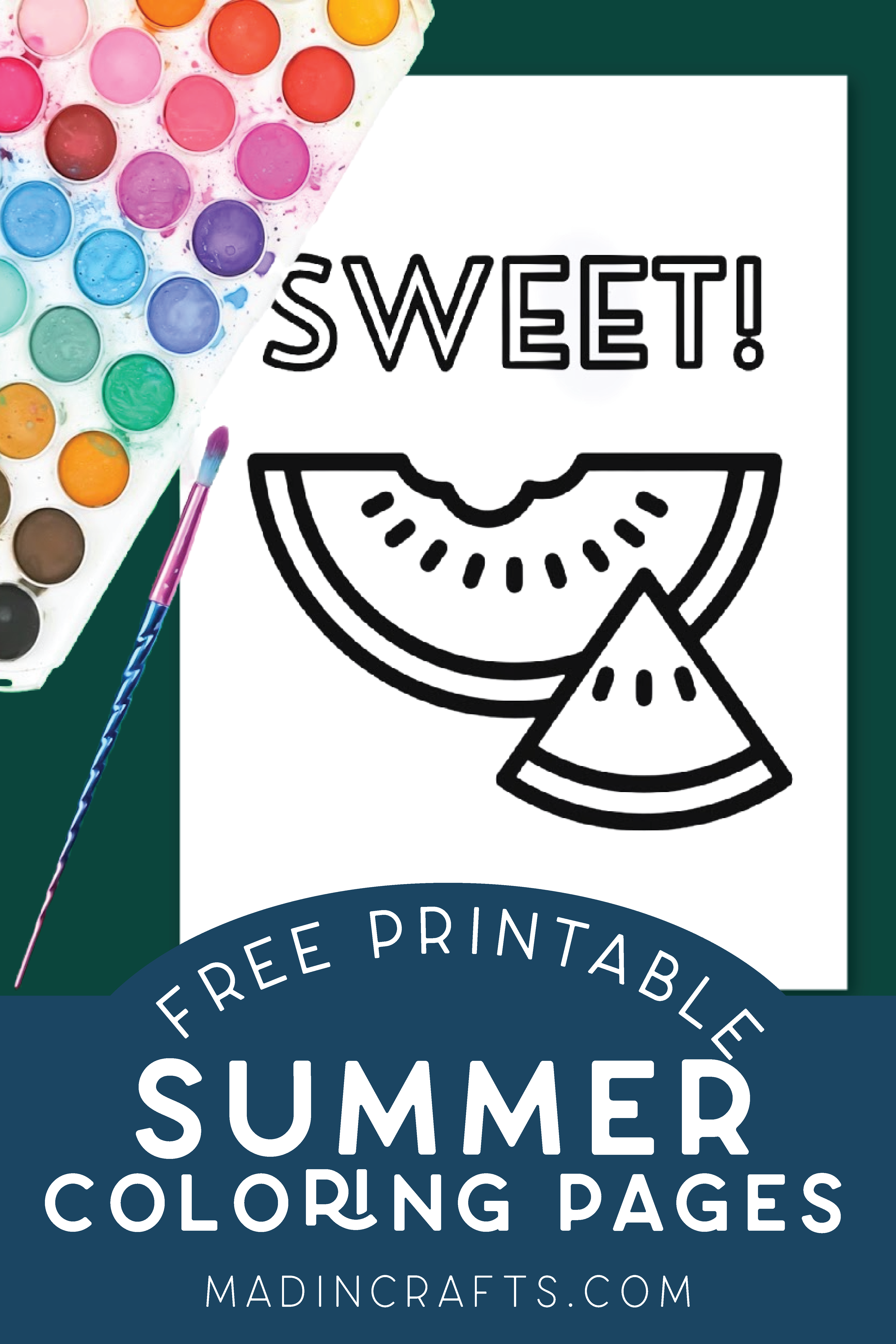 Summer coloring page and watercolors