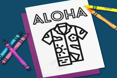 Aloha Coloring Page with crayons