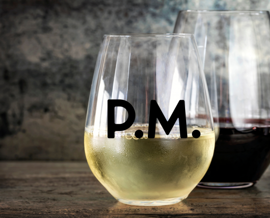 stemless wine glass holding white wine with PM SVG file