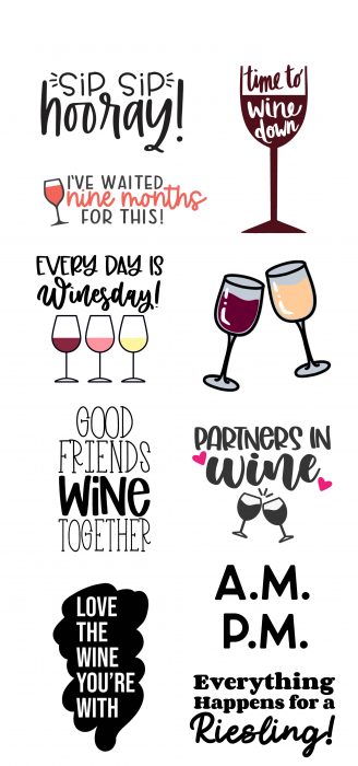 collage of wine themed svgs
