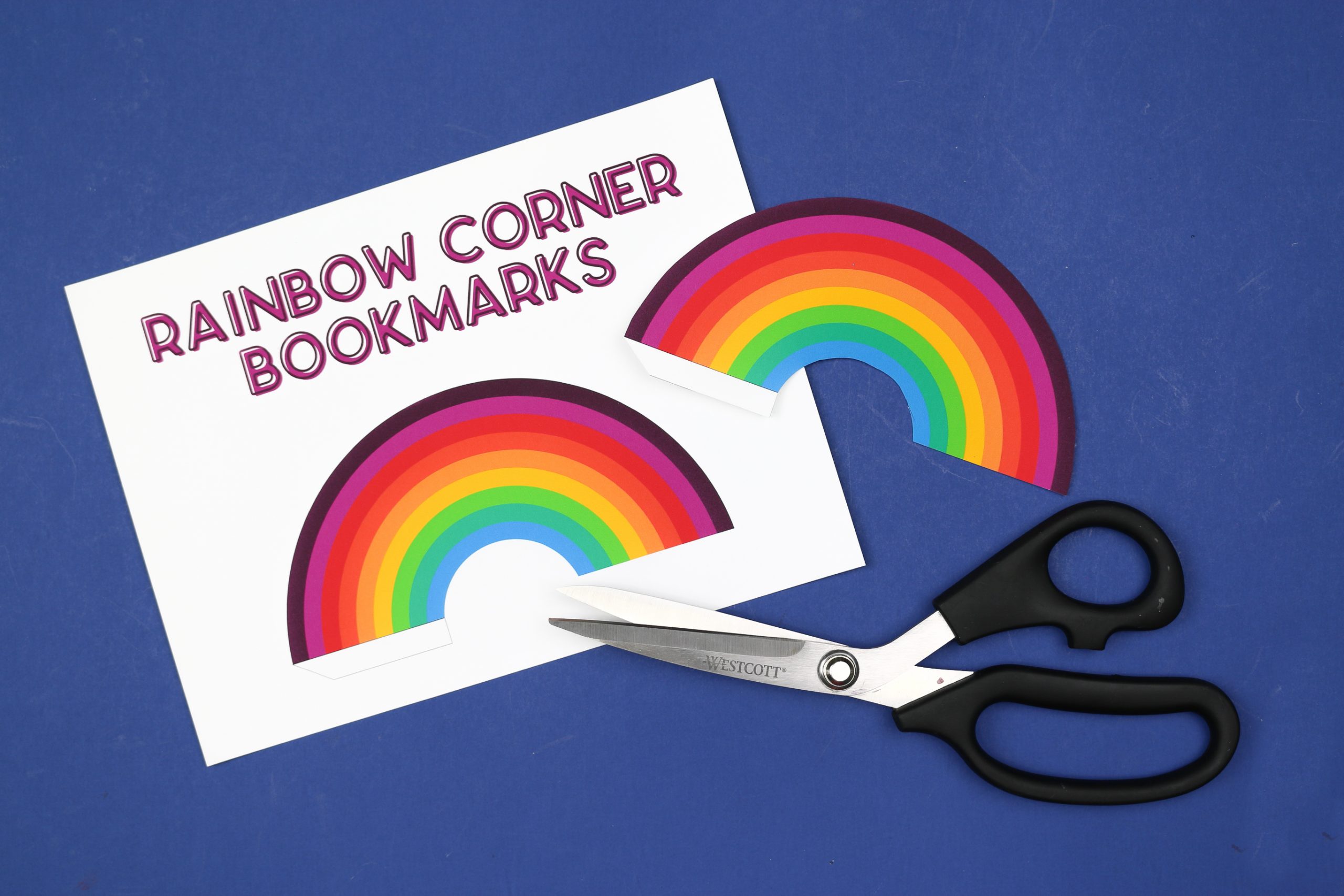 scissors and rainbow bookmarks