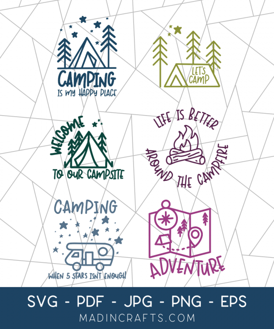 collage of camping svg designs