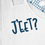 J'eet SVG design on a white apron