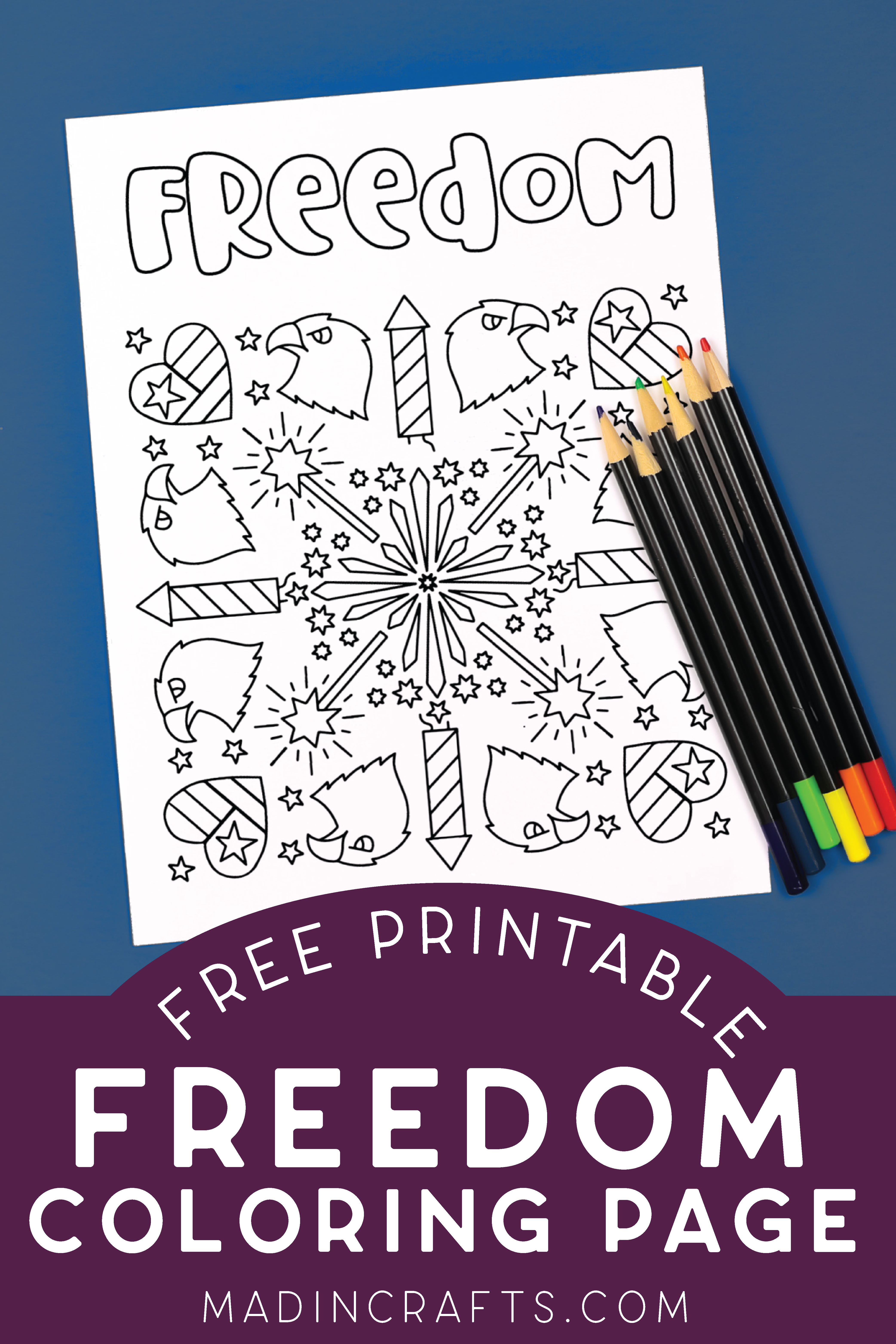 fourth of july coloring page with coloring pencils