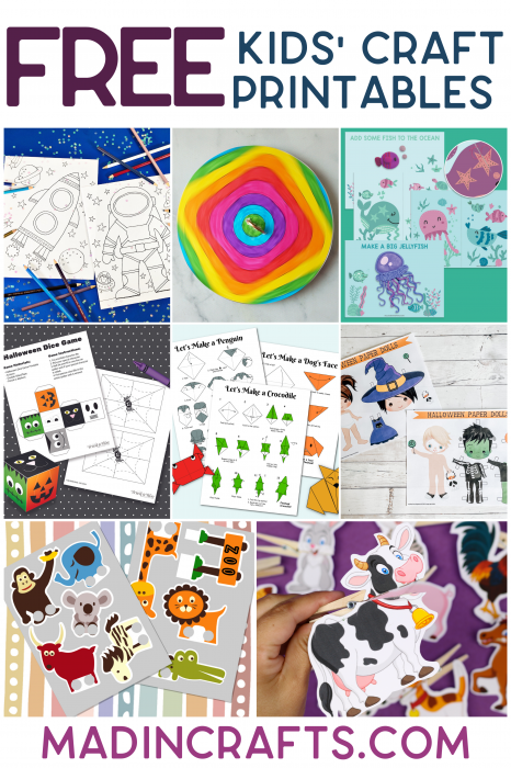 collage of printable kids crafts