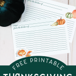 Printable Thanksgiving recipe cards next to a blue pumpkins