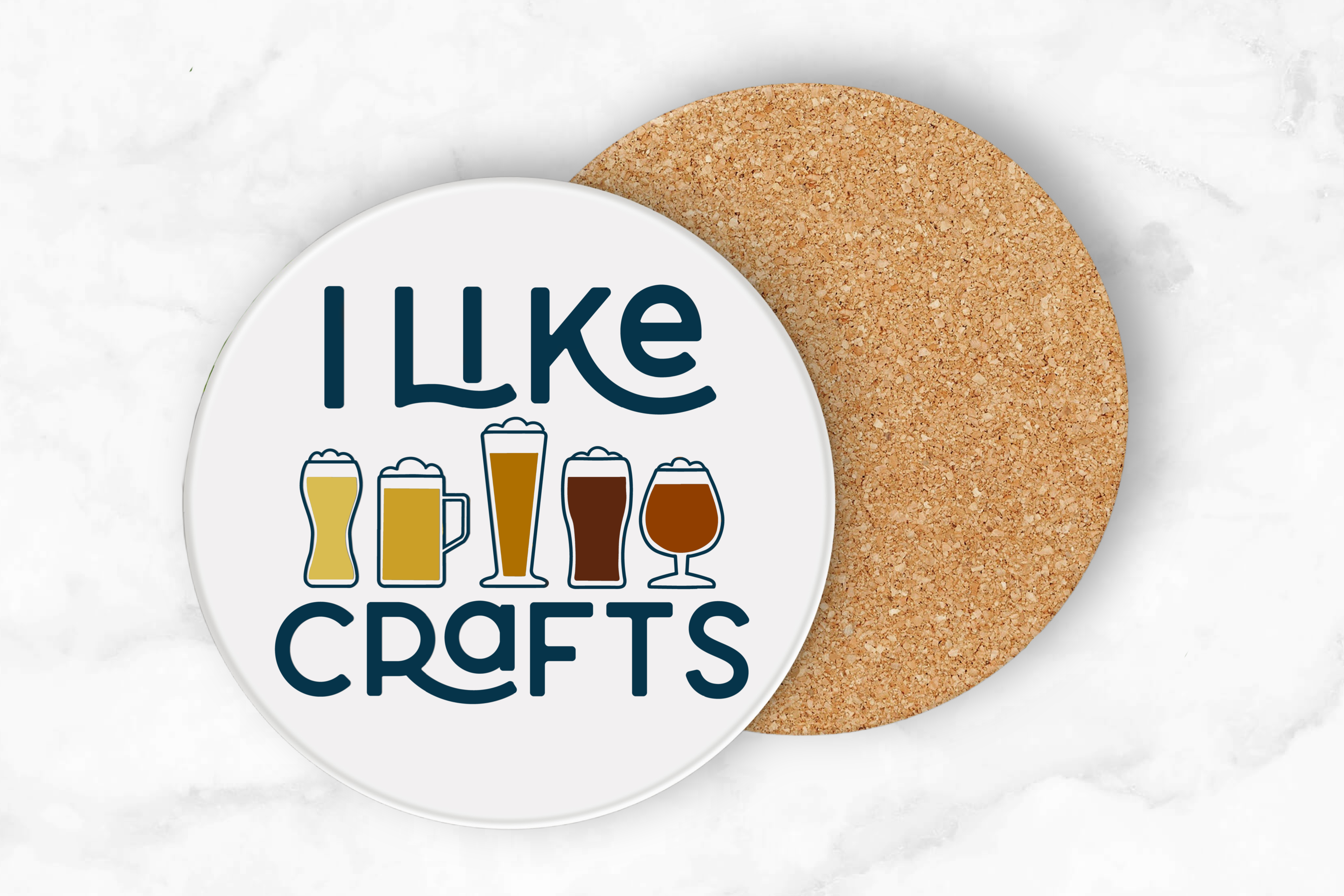 white coaster with I Like Crafts in vinyl