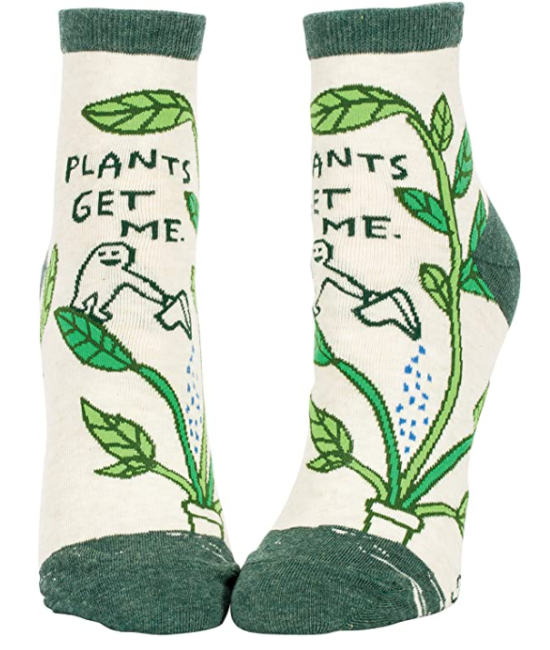 feet wearing Plants Get Me socks