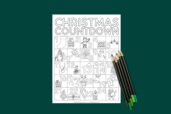 CHRISTMAS COUNTDOWN COLORING CALENDAR Printables Mad in Crafts