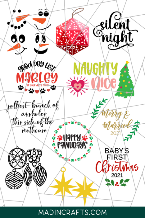 collage of Christmas ornament SVG files