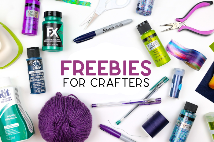 flay lay of colorful craft supplies around the words Freebies for Crafters