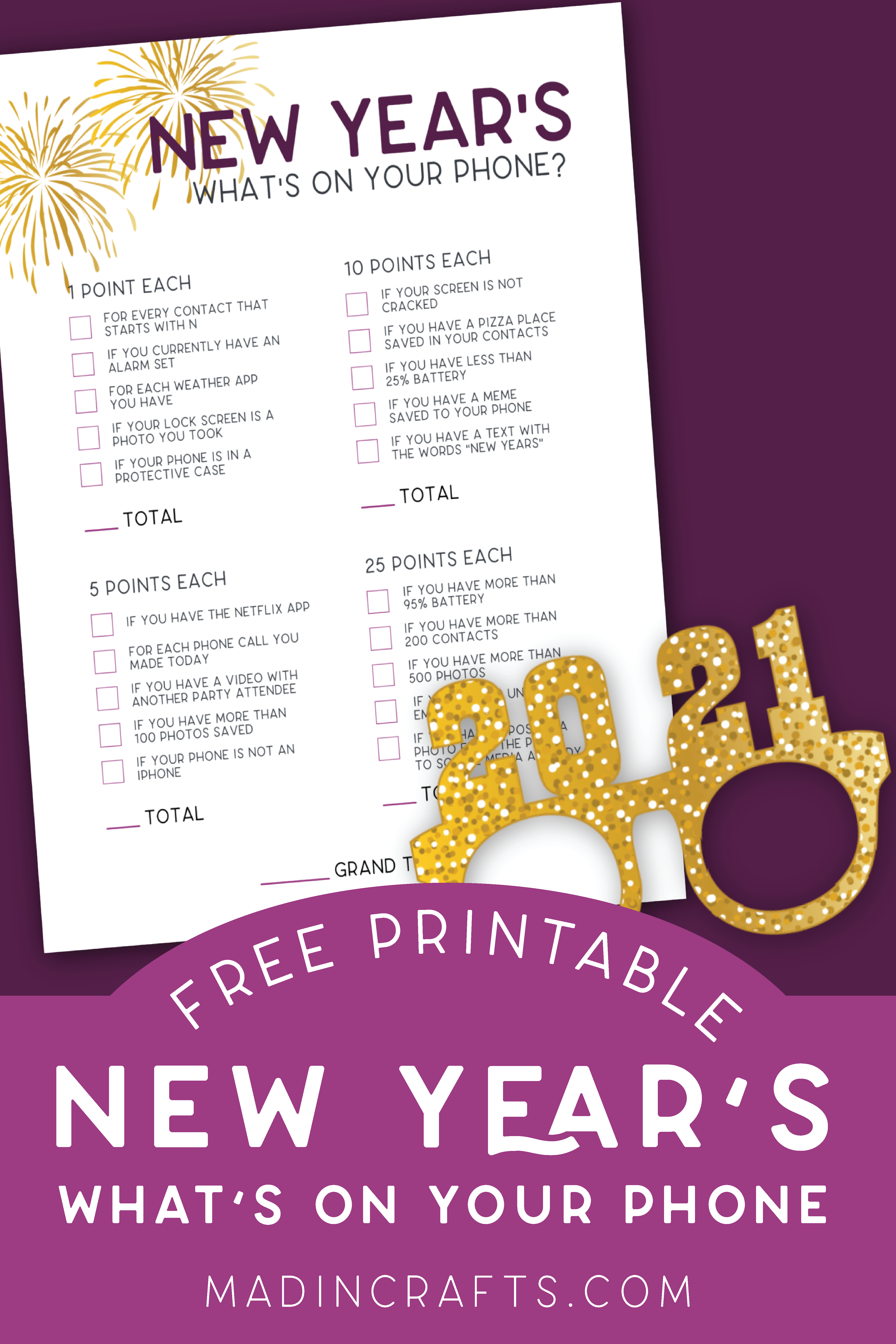 Printable What's On Your Phone Game for NYE