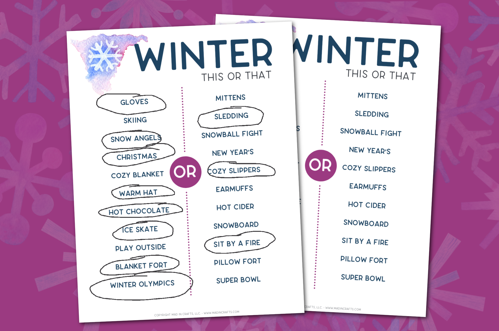 PRINTABLE WINTER THIS OR THAT GAME Christmas Mad in Crafts